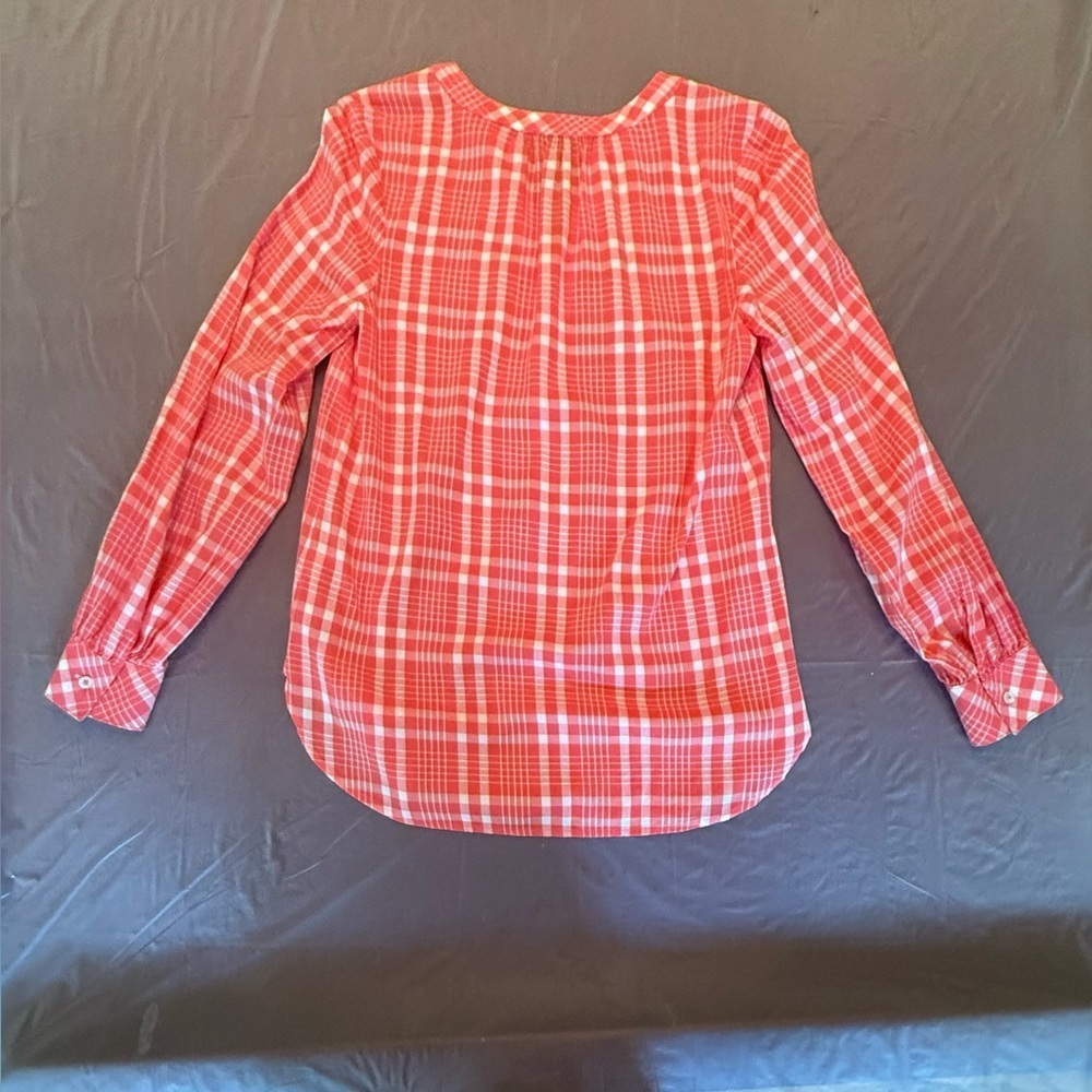 NWOT Talbots Women's Band Collar Red Plaid Tunic Blouse Size XS MSRP $79 - Picture 4 of 9